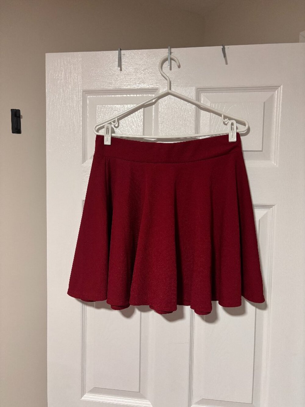 Burgundy Skater Skirt | High-Waisted Flared Mini Skirt (Large)